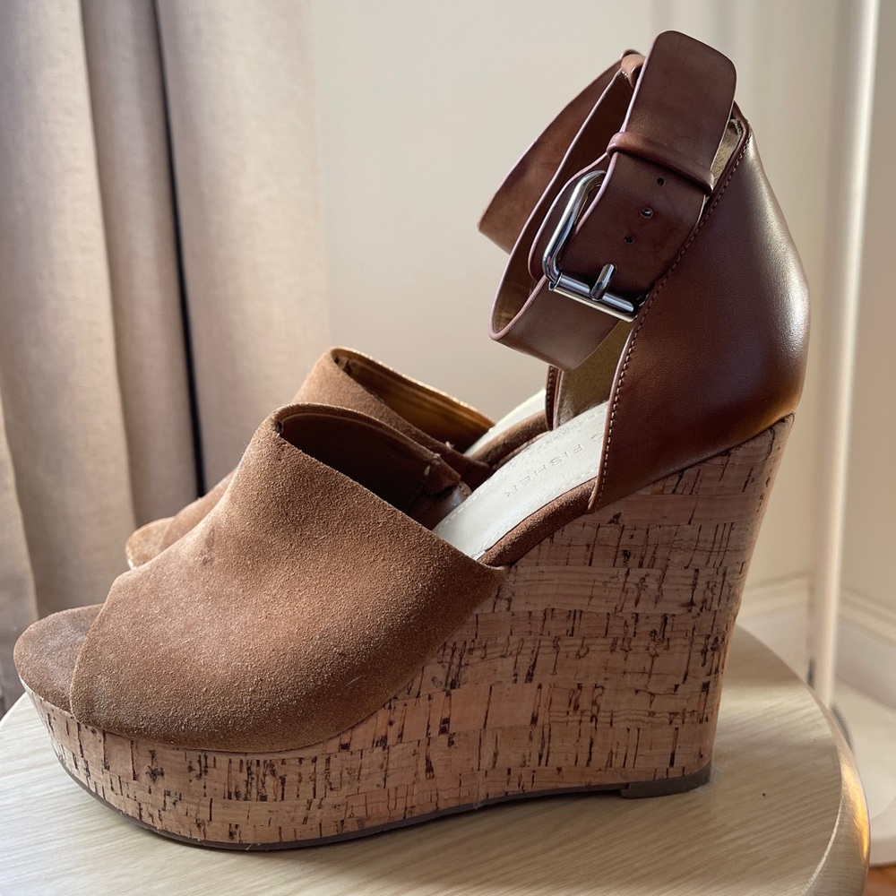 Marc Fisher Women’s Leather Platform Cork Wedge Sandal Size US 8.5